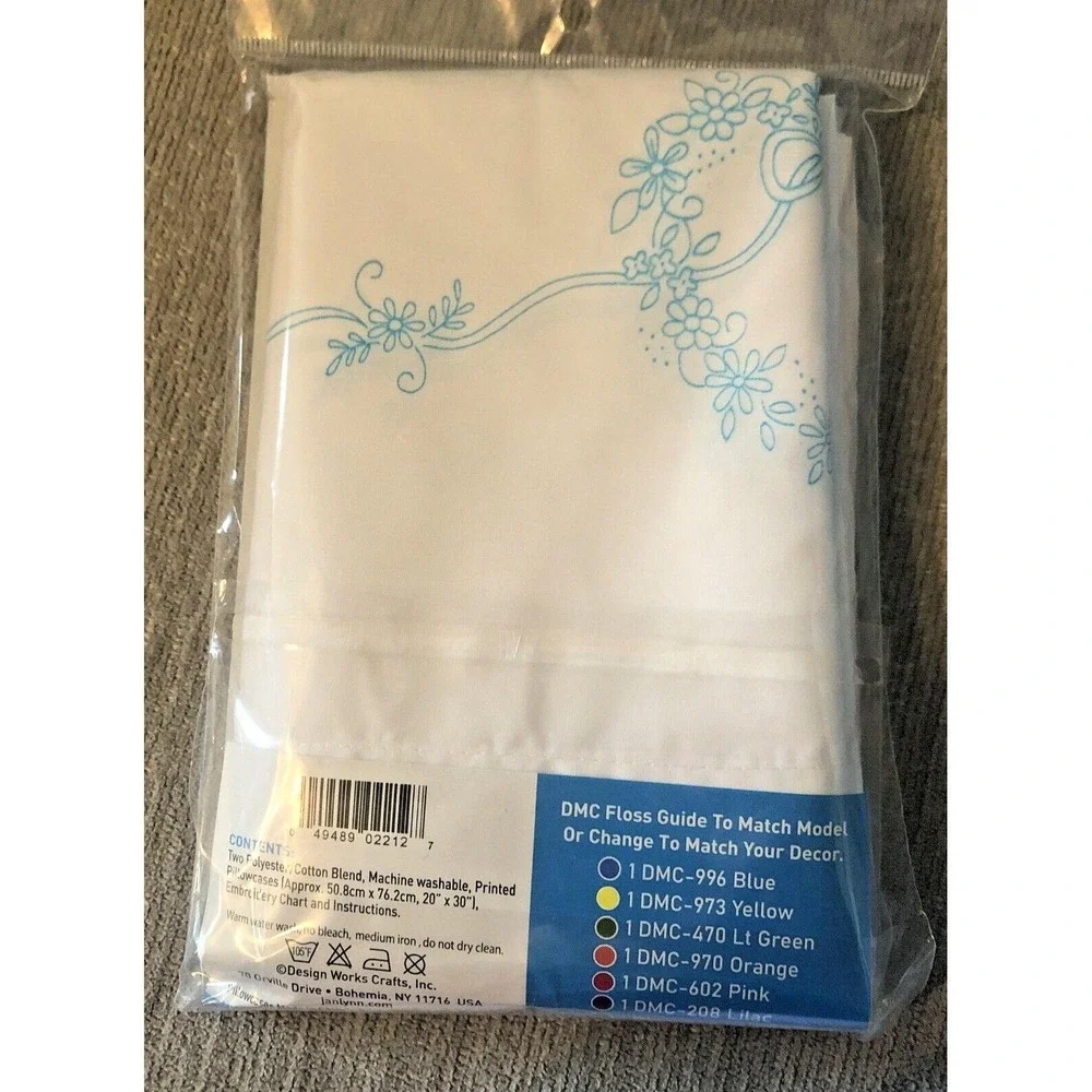 Janlynn Needlecraft 9972311 Floral Heart Stamped Cross Stitch Pillowcase Set New